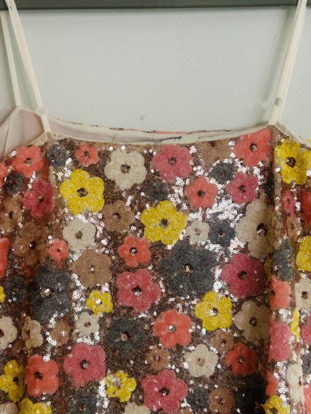 Anthropologie Blue Tassel Floral Sequin Strap Shift Pink Combo Mini Dress NEW - Picture 14 of 16